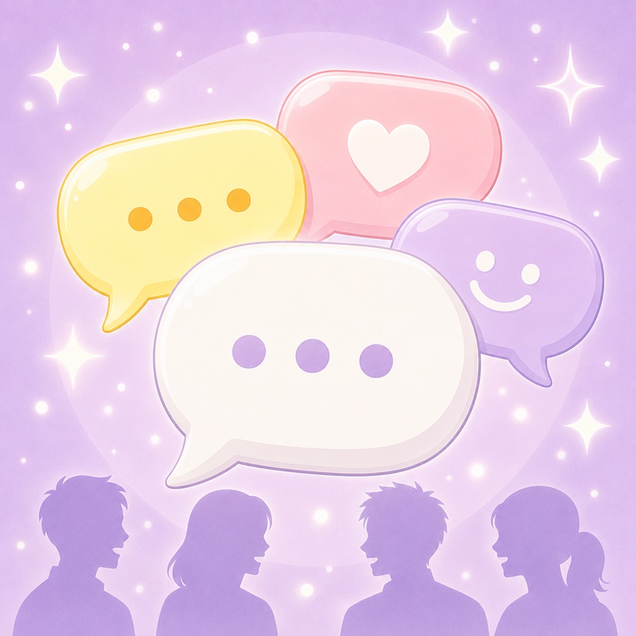チャット吹き出しが重なる、相談実績のイラスト