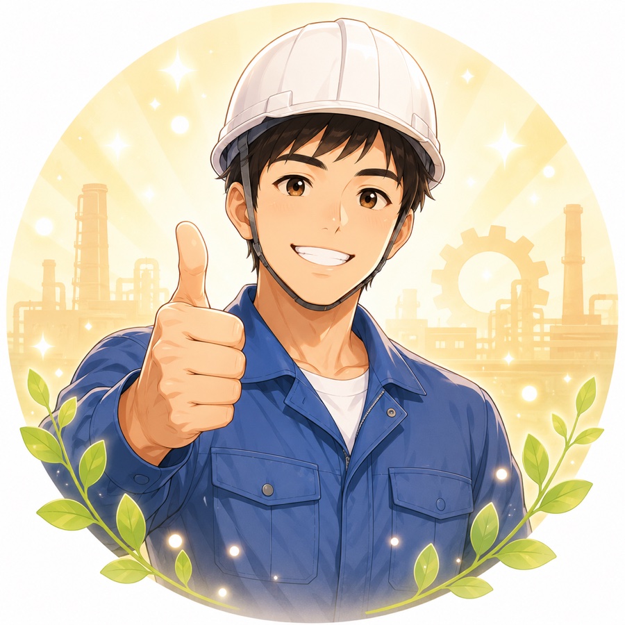 作業員が親指を立てて満足する、定着率のイラスト