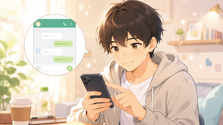 スマホでLINEを送って応募している若手求職者