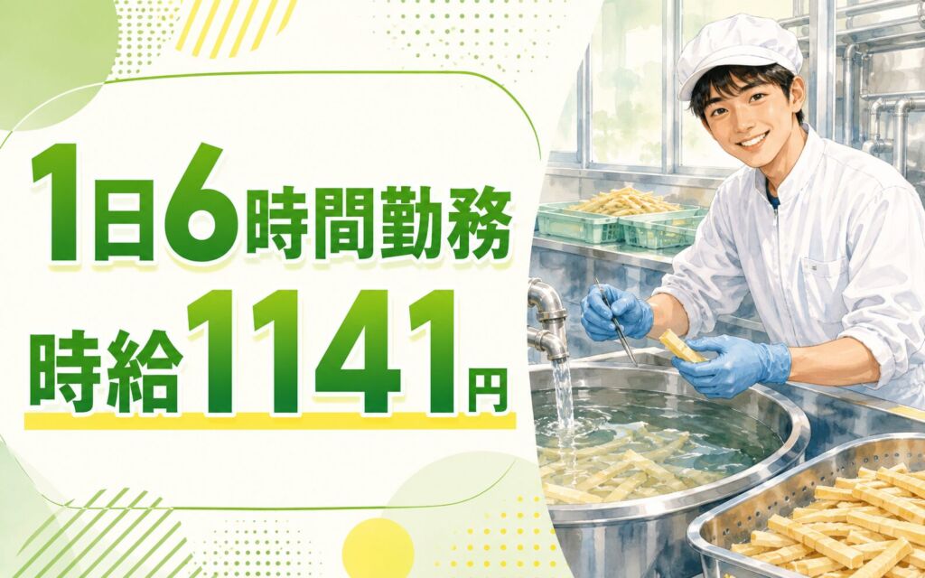 短時間6時間勤務！脱塩槽オペレーター・メンマの塩抜き・検品／時給1141円・月収15万円可
