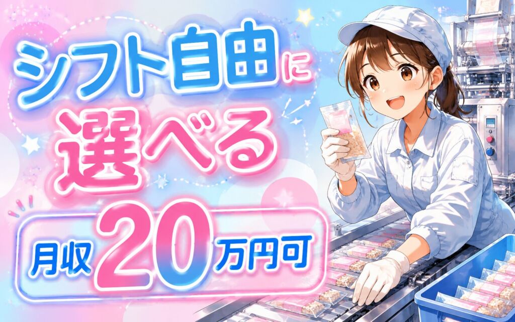 日勤・昼勤・夜勤から選べる×時給1141円！包装機の投入・検査・並べ作業／月収20万円可