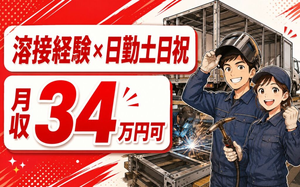 溶接経験者×時給1720円×日勤土日祝！トラックボディコンテナの溶接／月収34万円可・年間休日111日