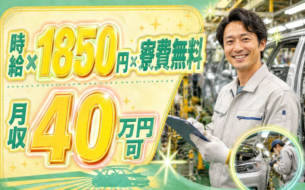 無期雇用×時給1850円×個室寮無料！大手自動車メーカーで組付・検査／月収40万円可・岩手金ヶ崎