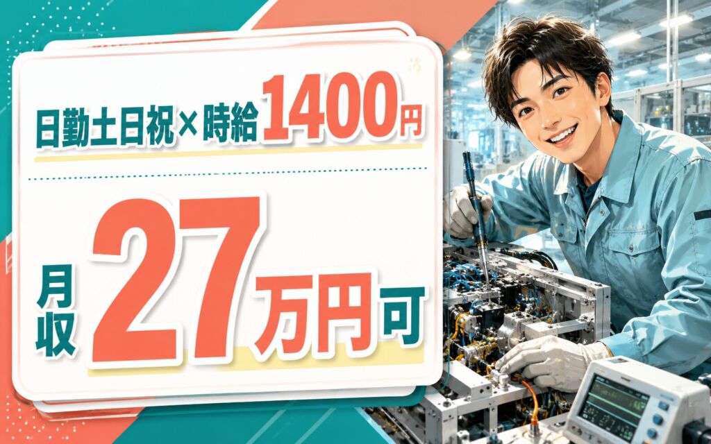 個室寮無料×日勤土日祝×時給1400円！半導体製造装置の組立検査／月収27万円可・岩手奥州