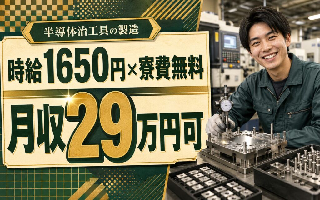 個室寮無料×時給1650円×3交替土日休み！半導体治工具の製造／月収29万円可・山形米沢・男性活躍