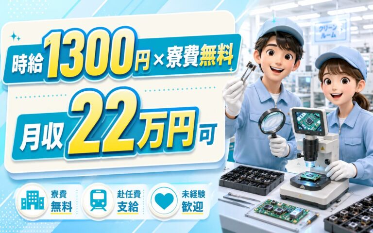 個室寮無料×時給1300円×2交替土日休み！スマホ関連部品のマシンオペ・検査／月収22万円可・福島いわき