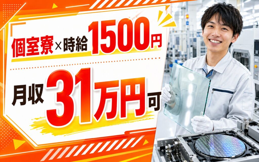 個室寮あり×時給1500円×3交替！半導体製品向けガラス基板の製造／月収31万円可・福島本宮・男女活躍