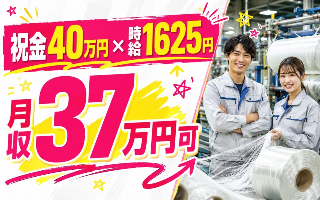 祝金40万円×個室寮無料×時給1625円！グラスファイバーのマシンオペ／月収37万円可・福島市・3交替