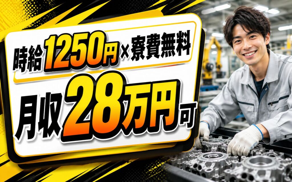 個室寮無料×時給1250円×2交替！自動車部品の製造全般／月収28万円可・栃木栃木市・男性活躍