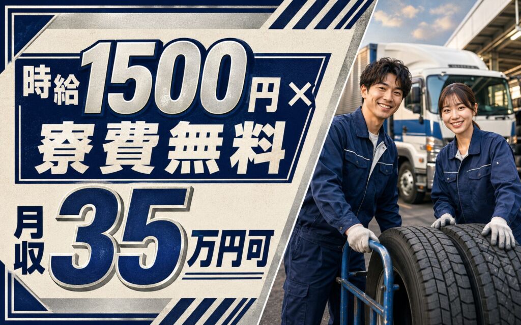 個室寮無料×時給1500円×3交替！トラック/バス用タイヤ運搬(栃木工場)／月収35万円可・那須塩原