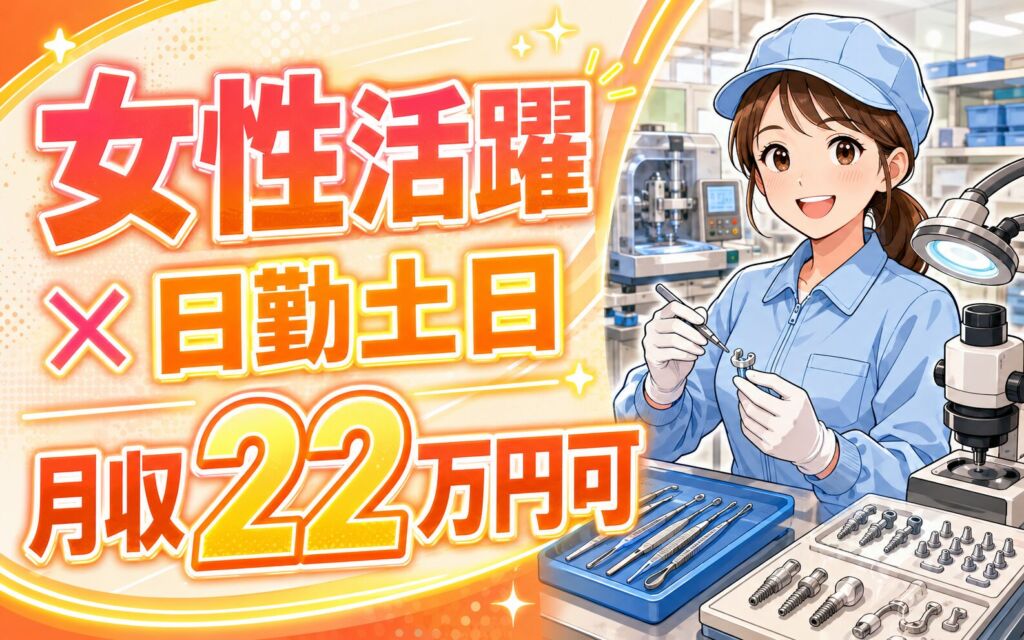 個室寮あり×時給1200円×日勤土日休み！歯科/外科医療用機器の製造／月収22万円可・栃木鹿沼・女性活躍