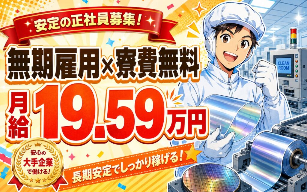 無期雇用×個室寮無料！クリーンルームで半導体フィルム製造／月給19.59万・栃木鹿沼・男性活躍