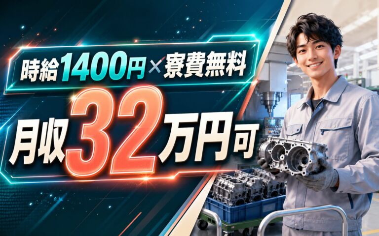 個室寮無料×時給1400円×2交替！自動車部品の加工・運搬・検査／月収32万円可・群馬太田・男性活躍