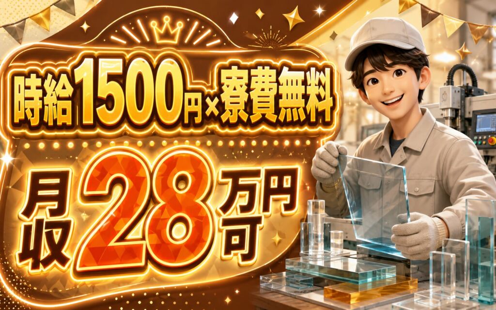 個室寮無料×時給1500円×3交替！合成ガラスの加工業務／月収28万円可・新潟上越・男性活躍