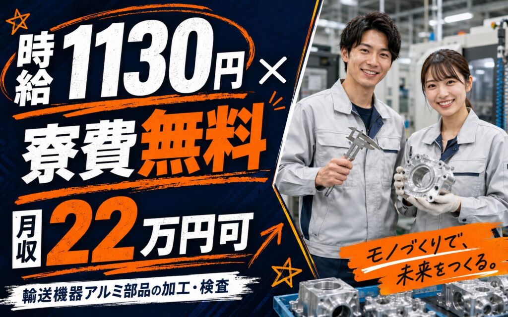 個室寮無料×時給1130円×2交替or3交替！輸送機器アルミ部品の加工・検査／月収22万円可・新潟北区