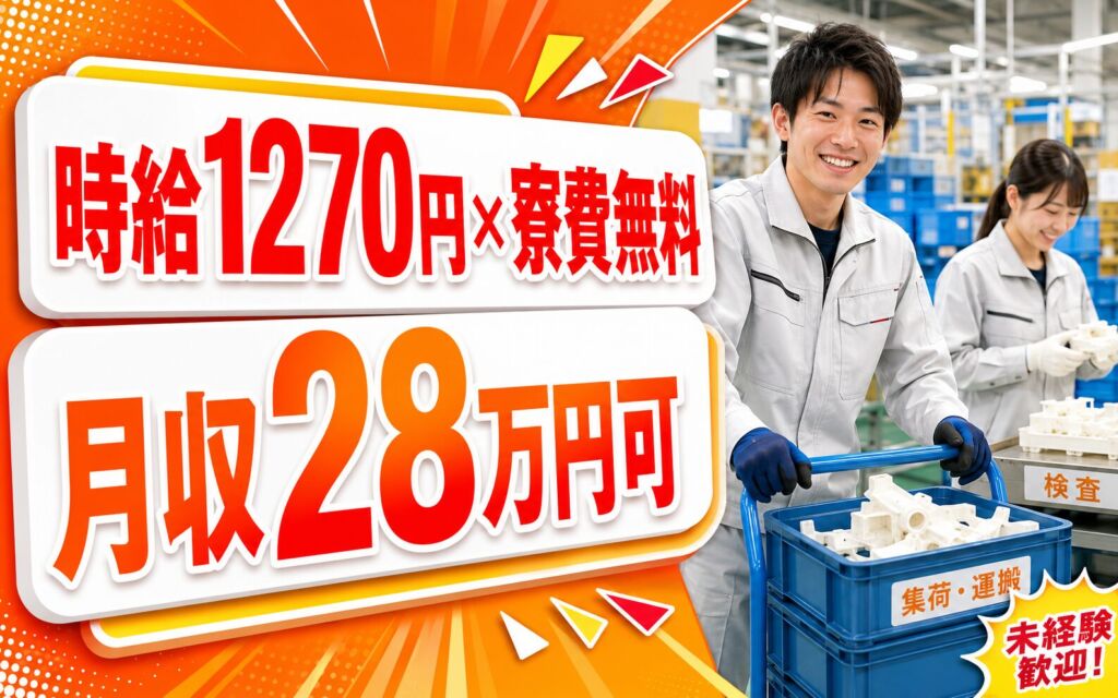 個室寮無料×時給1270円×2交替！プラスチック製品の集荷・運搬・検査／月収28万円可・新潟糸魚川