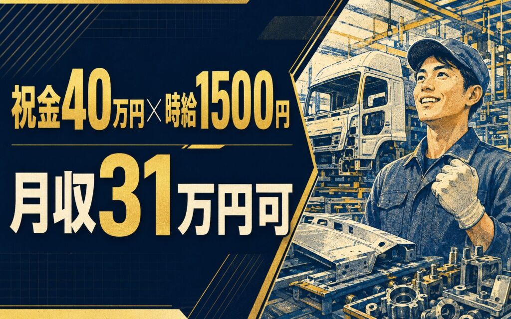 祝金40万円×個室寮無料×時給1500円！トラックボディの組立・部品製造／月収31万円可・石川白山
