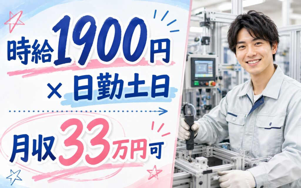 経験者歓迎×時給1900円×日勤土日祝！自動生産設備の組立業務／月収33万円可・石川金沢・男性活躍