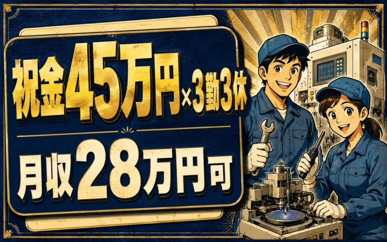 祝金45万円×個室寮×3勤3休！半導体装置の定期メンテナンス／月給21万・月収28万円可・三重四日市