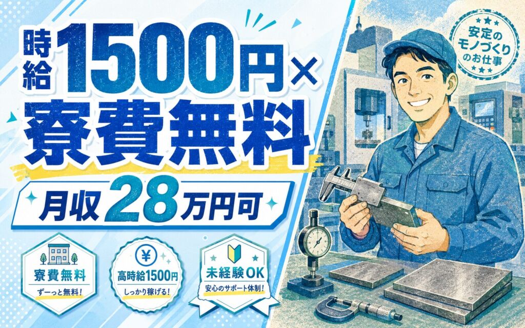 個室寮無料×時給1500円×3交替！超硬合金板の製造・検査／月収28万円可・富山市・男女活躍