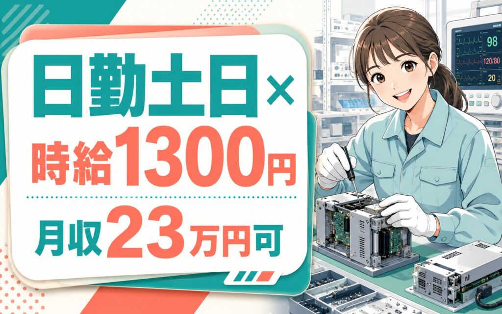 経験者歓迎×時給1300円×日勤土日祝！半導体装置・医療機器モニターの組立／月収23万円可・富山高岡