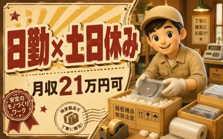 時給1200円×日勤土日休み！半導体検査製品の木箱梱包作業／月収21万円可・茨城ひたちなか・男性活躍