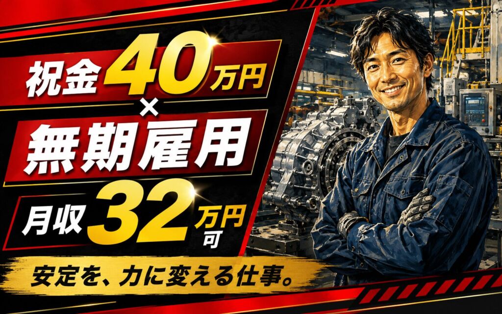祝金40万円×無期雇用×時給1600円！トランスミッションの製造／月収32万円可・静岡富士・男女活躍