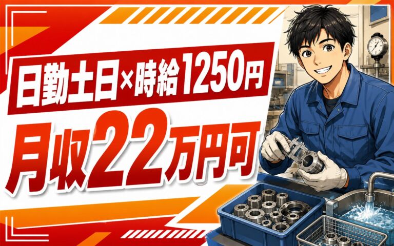 時給1250円×日勤土日祝休み！部品の受入・検査・洗浄作業／月収22万円可・茨城ひたちなか・男性活躍