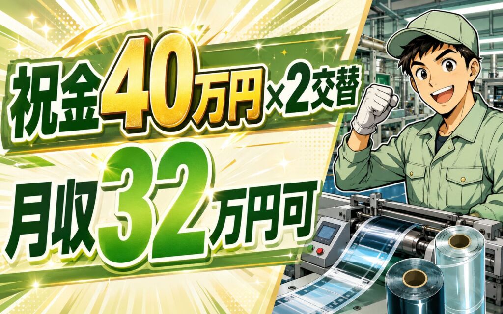 祝金40万円×個室寮×時給1750円×2交替！感光性フィルムの切断作業／月収32万円可・茨城北部・男性活躍
