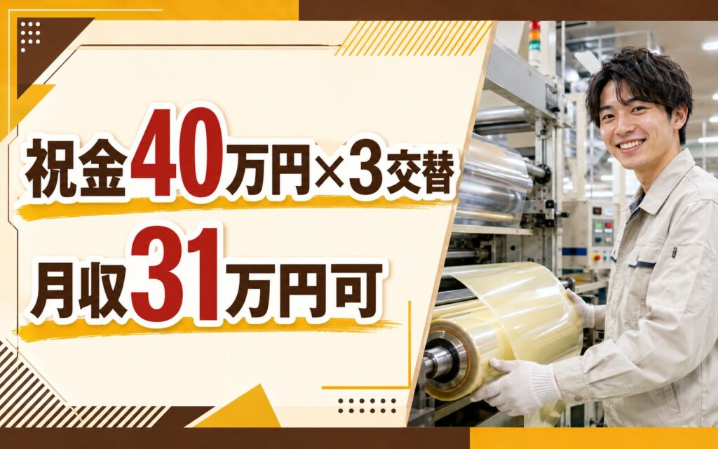 祝金40万円×個室寮×時給1750円×3交替！感光性材料の塗工オペ／月収31万円可・茨城北部・男性活躍