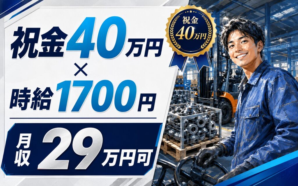 祝金40万円×個室寮無料×時給1700円！部品のフォークリフト運搬／月収29万円可・茨城常総・男女活躍
