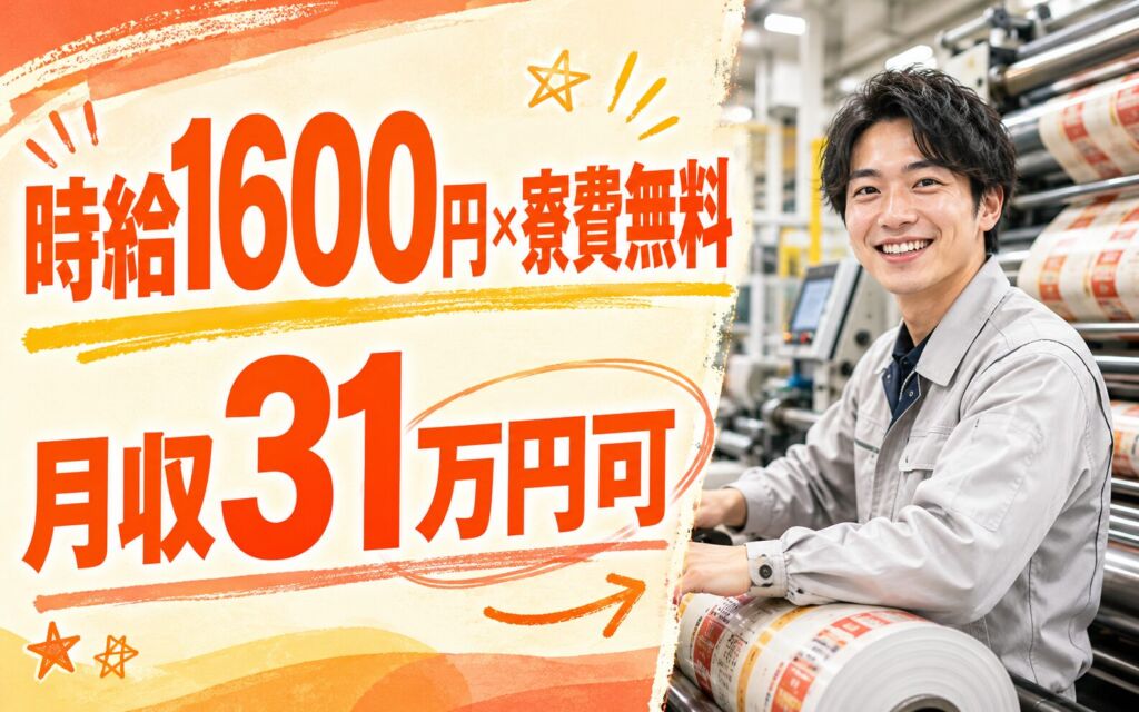 個室寮無料×送迎あり×時給1600円×2交替！紙・フィルムへのグラビヤ印刷／月収31万円可・茨城潮来