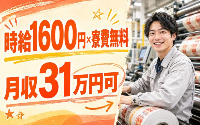 個室寮無料×送迎あり×時給1600円×2交替！紙・フィルムへのグラビヤ印刷／月収31万円可・茨城潮来