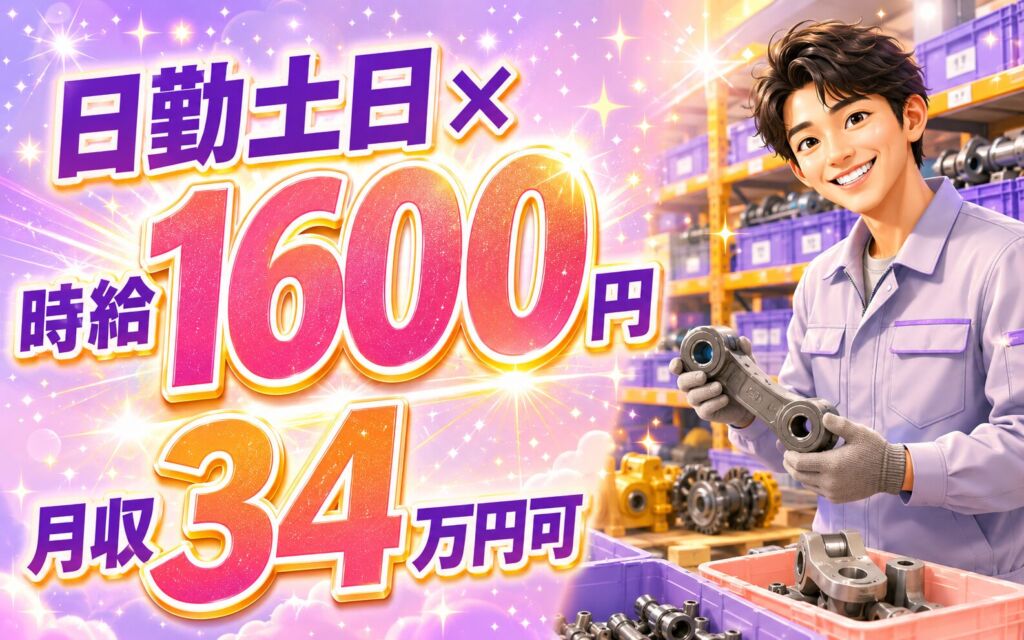 個室寮無料×時給1600円×日勤土日祝！建設機械のピッキング作業／月収34万円可・茨城龍ヶ崎・男性活躍