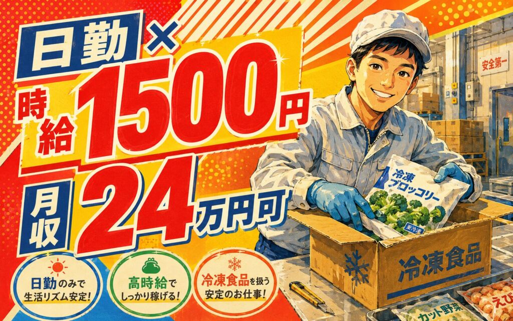 時給1500円×日勤シフト制！冷凍食品の原材料開梱作業／月収24万円可・千葉船橋・男性活躍