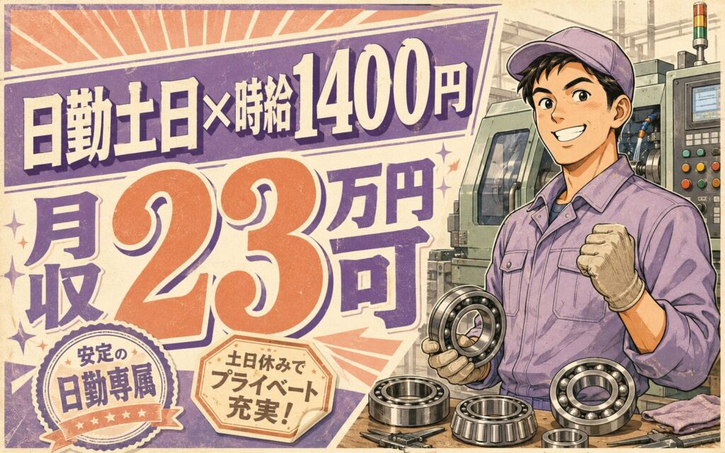 時給1400円×日勤土日祝休み！輸送機器ベアリング部品の表面加工／月収23万円可・千葉船橋・男女活躍