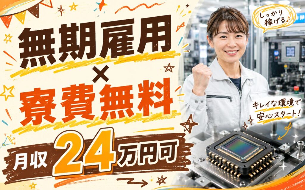 無期雇用×個室寮無料×3交替！コンタクトイメージセンサー（CIS）の製造／月収24万円可・埼玉上里町