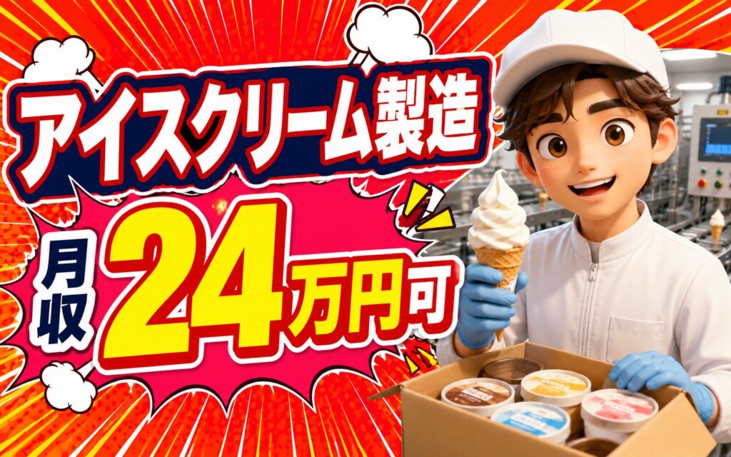 時給1300円×3交替シフト！アイスクリームの製造補助・箱詰／月収24万円可・埼玉さいたま市・男性活躍