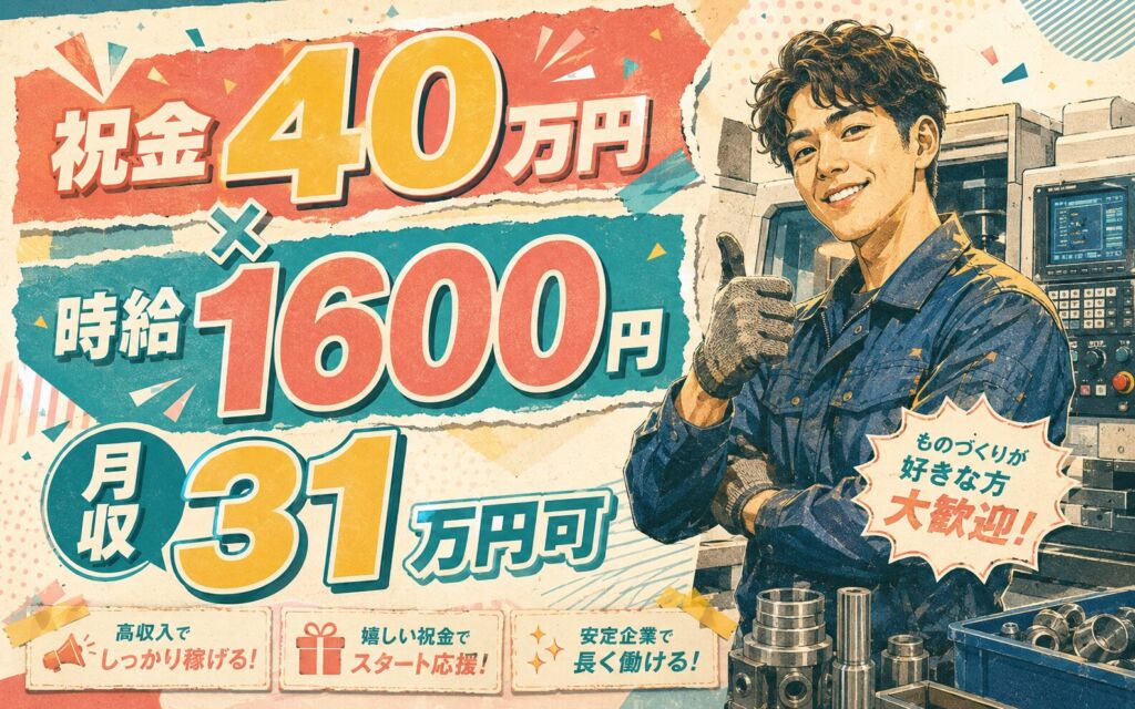 祝金40万円×個室寮無料×時給1600円！機械加工・オペレーター業務／月収31万円可・埼玉桶川・男性活躍