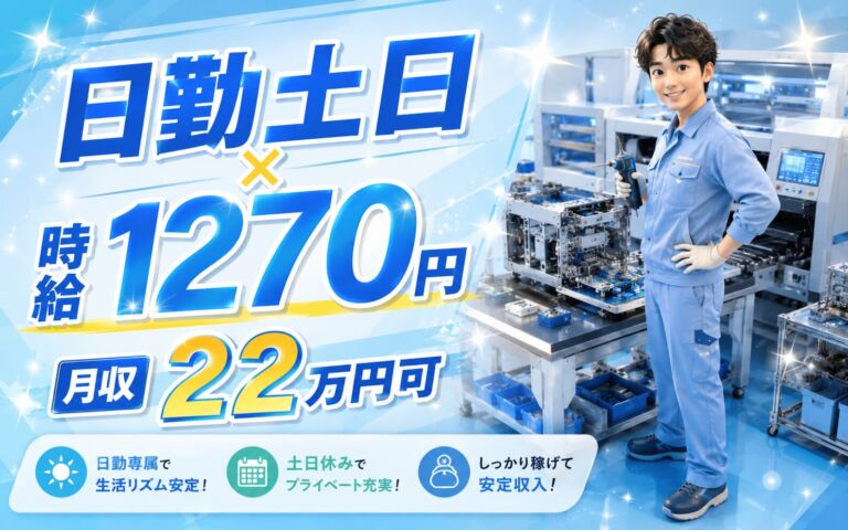 時給1270円×日勤土日祝休み！基板実装装置のユニット組立／月収22万円可・山梨甲府・男女活躍