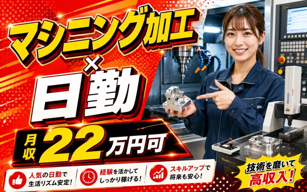 時給1270円×日勤土日祝休み！金属部品のマシニング加工・三次元測定／月収22万円可・山梨甲府・男女活躍