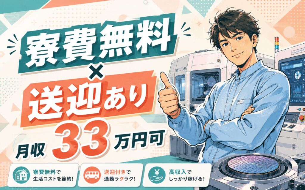 個室寮無料×送迎×時給1600円×2交替！半導体製造OP業務／月収33万円可・山梨富士河口湖・男女活躍