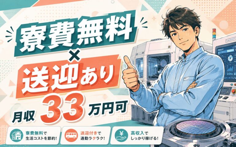 個室寮無料×送迎×時給1600円×2交替！半導体製造OP業務／月収33万円可・山梨富士河口湖・男女活躍