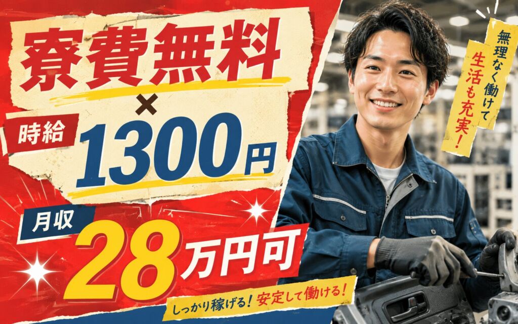 個室寮無料×時給1300円×2交替！自動車の内装・外装部品の製造／月収28万円可・埼玉飯能・男性活躍
