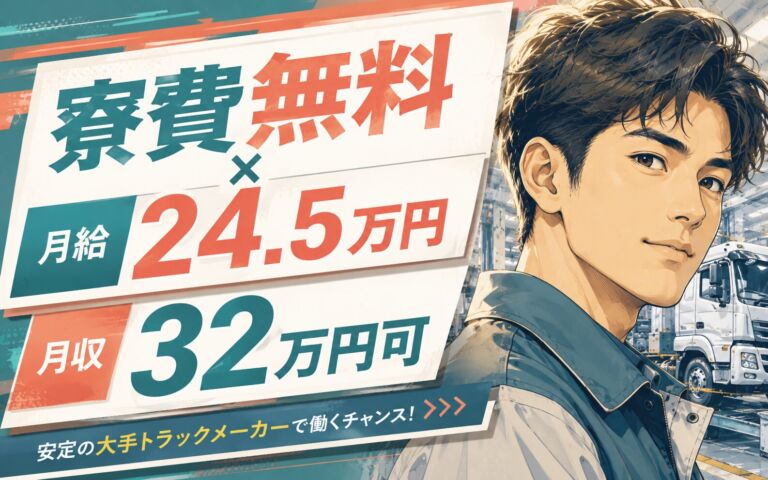 個室寮無料×月給24.5万円×2交替！大手トラックメーカーで組立・組付／月収32万円可・神奈川藤沢・男性活躍
