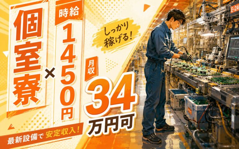 個室寮×時給1450円×2交替！自動車向け電子基板の製造／月収34万円可・神奈川秦野・男性活躍
