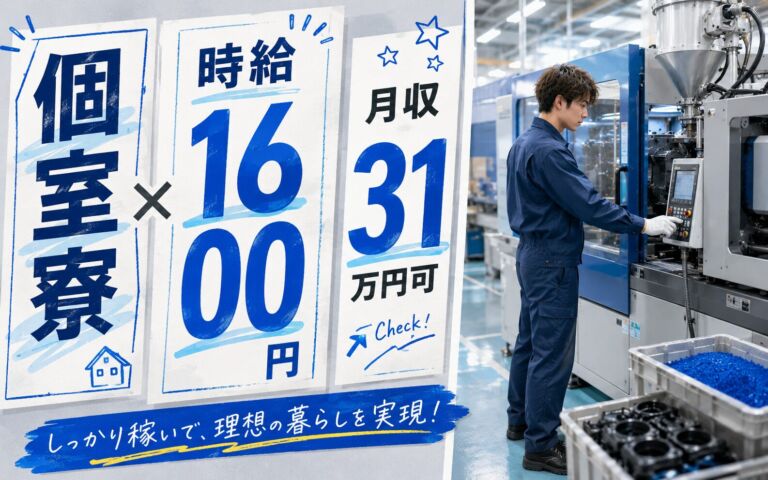 個室寮×送迎×時給1600円！高機能樹脂製品の成形加工／月収31万円可・神奈川横浜・男性活躍