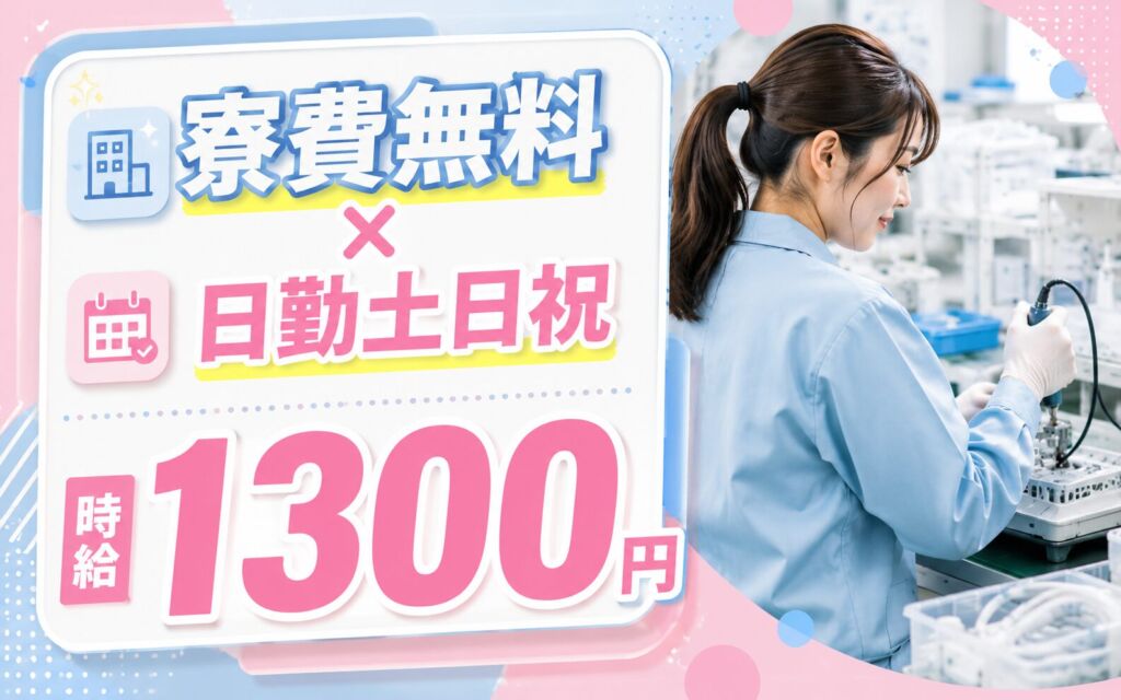 個室寮無料×時給1300円×日勤土日祝！医療機器の加工・組立・検査／月収20万円可・静岡富士宮・男女活躍