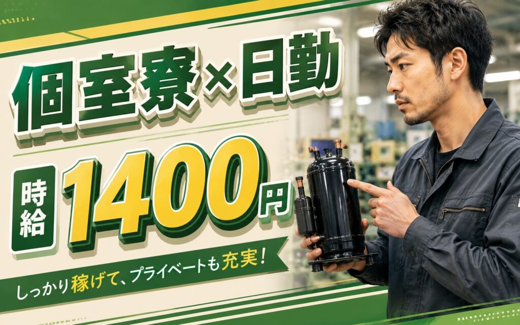 個室寮×時給1400円×日勤！ルームエアコン・冷蔵庫の圧縮機組立／月収26万円可・静岡静岡市・男性活躍