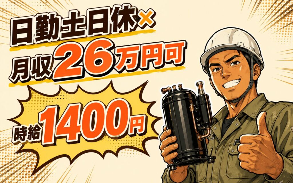日勤土日休×月収26万円可×時給1400円！ルームエアコン・冷蔵庫の圧縮機組立／静岡静岡市・男性活躍
